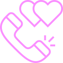 A pink telephone handset surrounded by hearts, symbolizing love and connection.